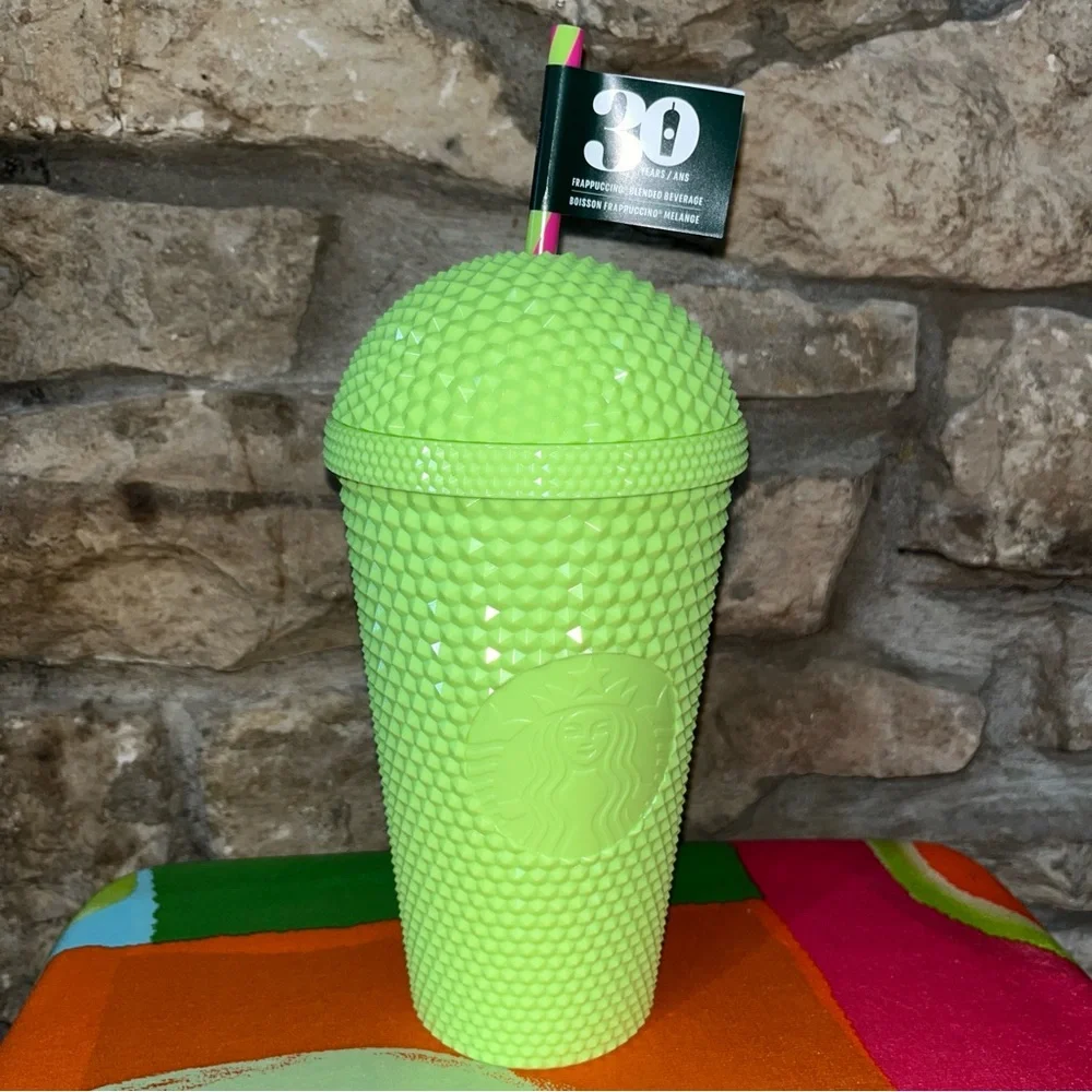 NWT STARBUCKS 30th Anniversary Frappuccino Studded Lime Green Cold Cup 16oz